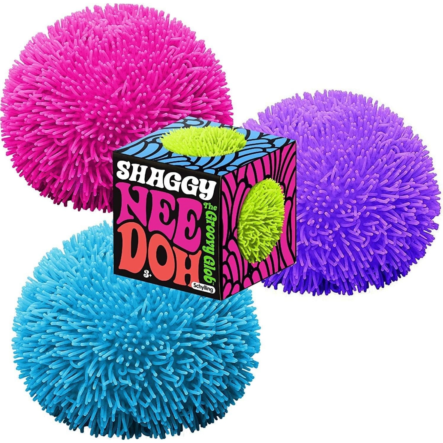 NeeDoh Shaggy Ball – Neon Squishy – 3 Pack